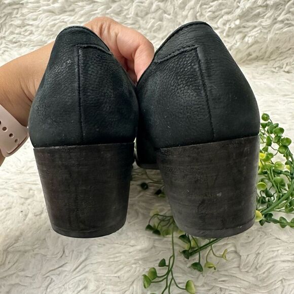 Ecco Black Nubuck Leather Block Heel Pumps Slip On Shoes Comfy Size 38 US 7-7.5 - Picture 5 of 8